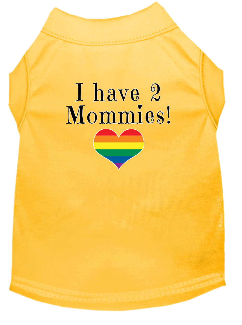 I have 2 Mommies Screen Print Dog Shirt Yellow XS